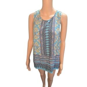 Ava Christine Large women's sleeveless paisley blue multicolored thin summer top